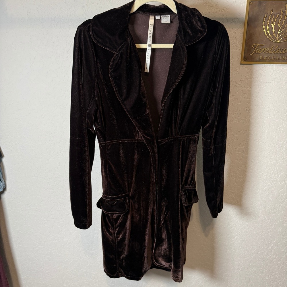Rancho Estancia Brown Velvet Duster Coat Womens XS Long Sleeve Western Victorian